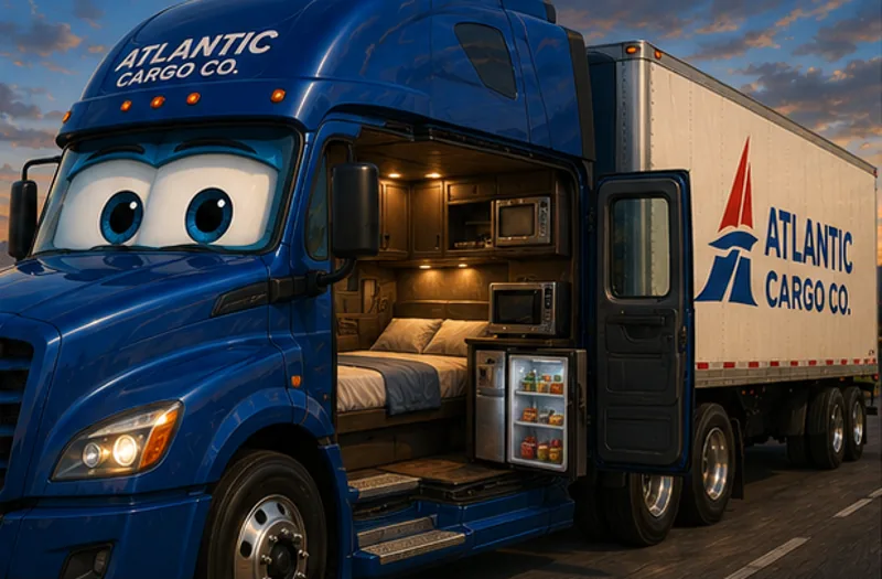 Cascadia sleeper with fridge and microwave