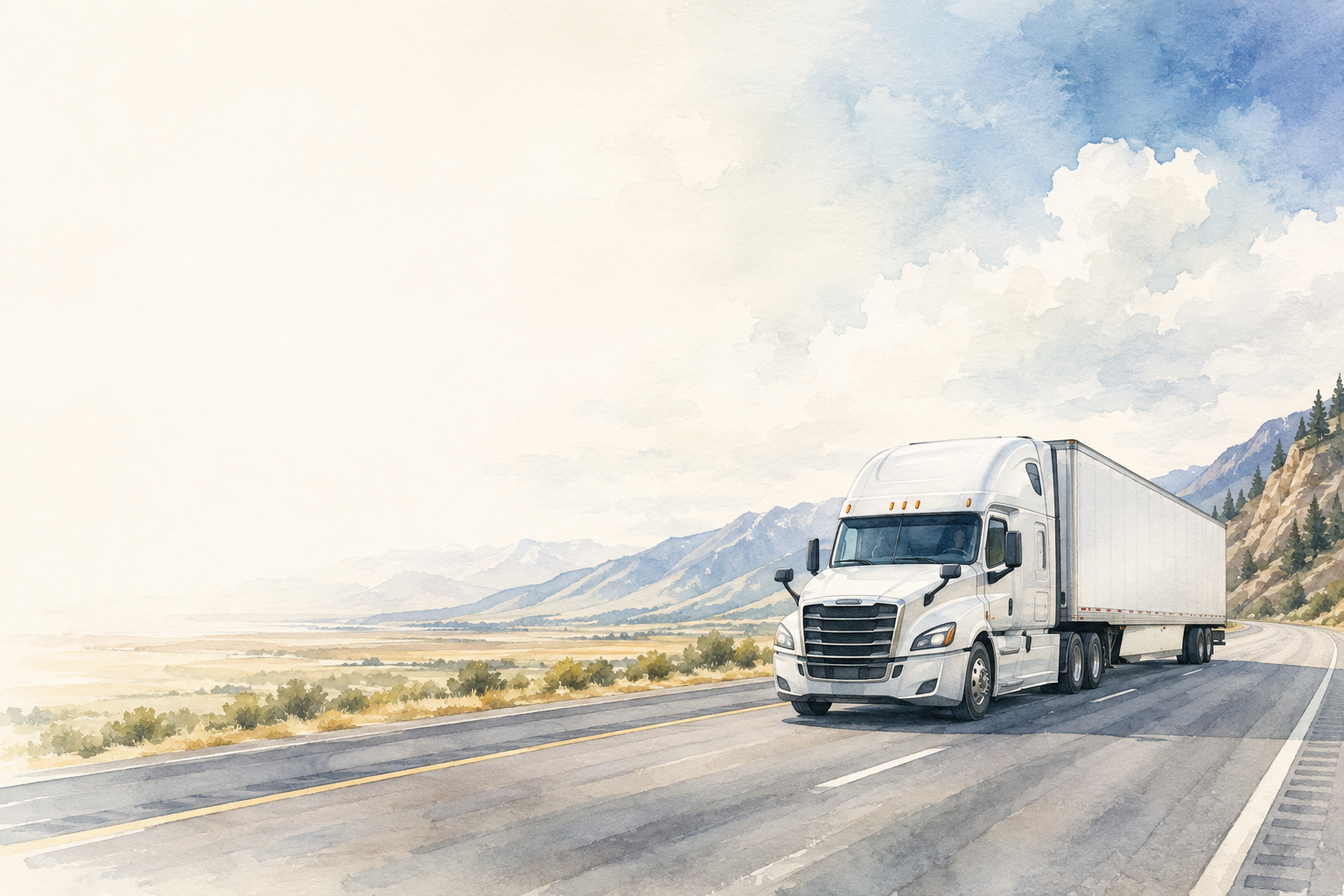 General-freight tractor-trailer on a mountain highway