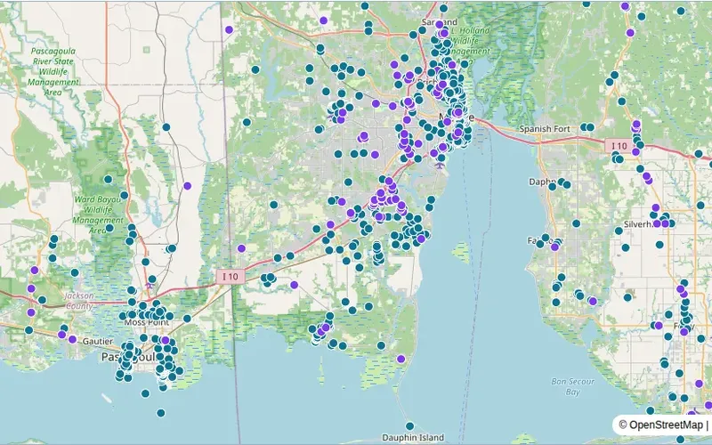 Map of freight-generating facilities along the Gulf Coast