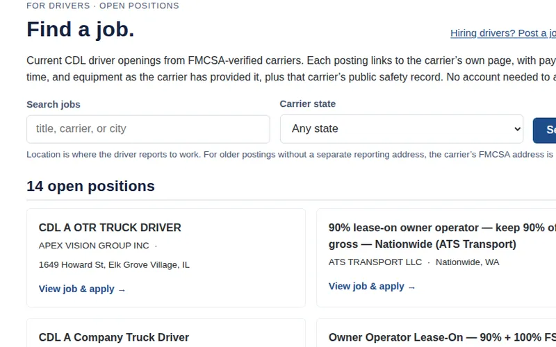 ProHRHQ job board listing open CDL positions