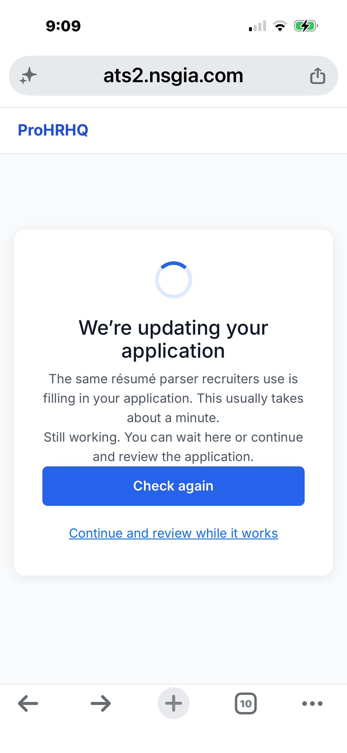 Resume parsing screen in the ProHRHQ driver application